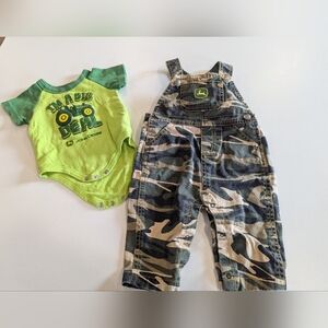 John Deere Set Boys Overalls Camouflage Tractor Baby 3-6 Months Green Bodysuit
